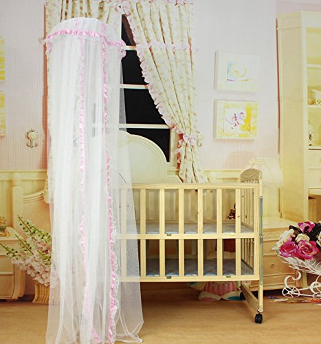 CdyBox Breathable Baby Bed Canopy Toddler Sleeping Dome Mosquito Net Crib Netting Palace-style Lace Décor (Pink) - Thumbnail 5