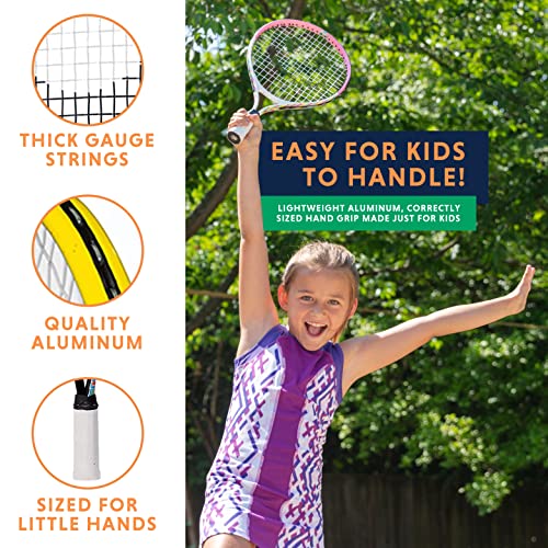 Kids Tennis Racket with Training Videos 17 Inch Aluminum Youth Tennis