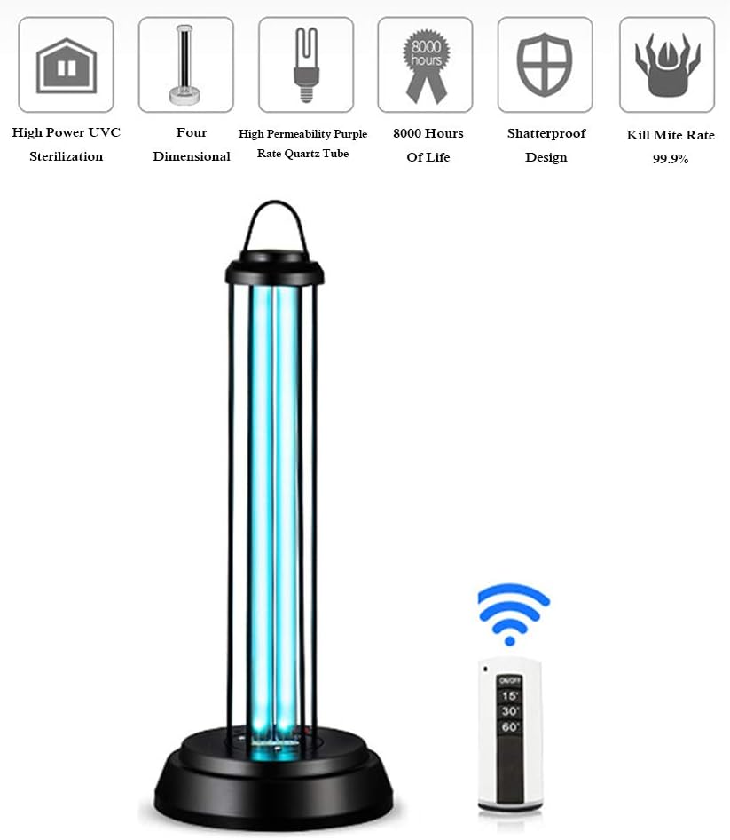 SFXYJ UV Disinfection Lamp - LED Germicidal Table Light Remote Control Timer Disinfection Sterilizer Cleans Air, Kill 99.9% Mold Bacteria, Germs, Dustmite and Virus,with Ozone,38W