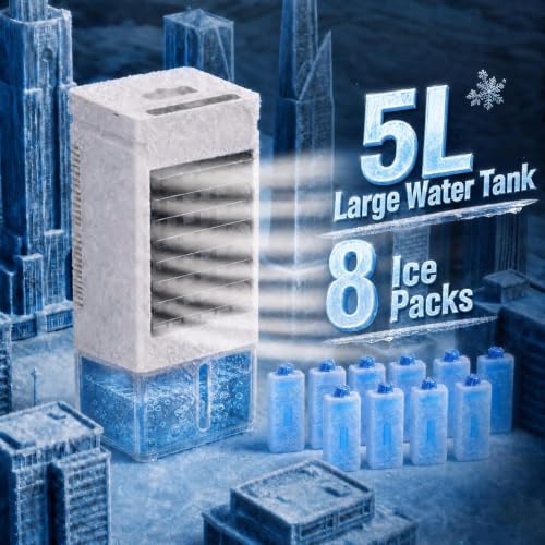 Portable Air Conditioner, 12 Speeds, Wide Oscillation, XL Water Tank, 8 Ice Packs, Evaporative Air Cooler, Swamp Cooler Air Conditioner Portable, Personal Air Conditioner Air Cooler for Room Bedroom