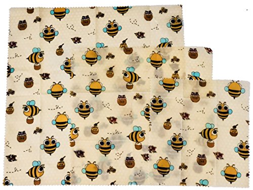 On Trend Bee's Wax Organic Food Wraps Reusable Sustainable Cotton Eco Friendly Plastic Free Food Storage Honey comb Print - 1 Small 1 Medium 1 Large Assorted 3 Pack