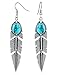 XZP Bohemian Pendant Earrings for Women Metal Tribal Feather Tibetan Dangle Earring Retro Silver with Turquoise
