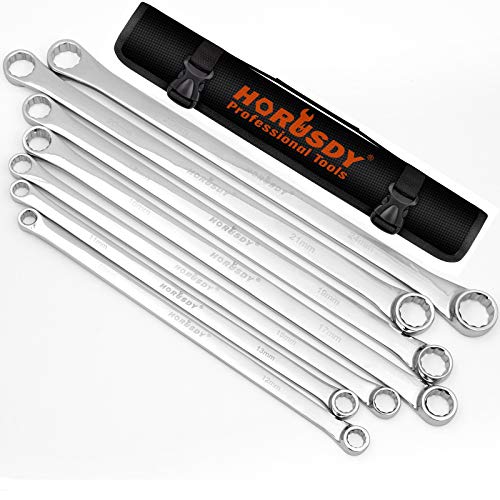 HORUSDY 7-Piece Extra Long Double Box End Wrench Set, CR-V, Less Effort Aviation Wrench Metric 10mm - 24mm