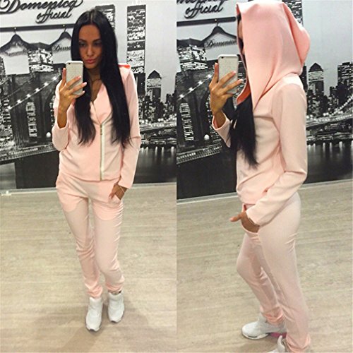 Meolin Women's Women's Long Sleeve Hoodie Pullover + Pants Outfits Set Sweatsuits Set Tracksuits ,Pink,L
