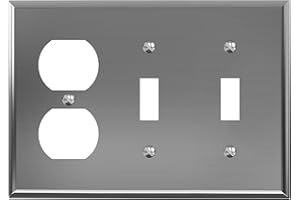 ELEGRP Stainless Steel 3-Gang 2-Toggle Light Switch 1-Duplex Receptacle Outlet Combination Wall Plate Cover, Standard Size Me