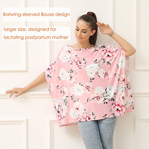 Mother's Nursing Cover, Multi-Use Baby Car Seat Cover, Lactating Women Breastfeeding Clothes, Lightweight And Maternity Dress Breathable Batwing-sleeved Blouse Shirt (2001-01)