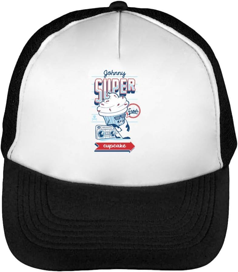 Johnny Super Fresh Cupcake Men's Baseball Trucker Cap Hat Snapback Black White