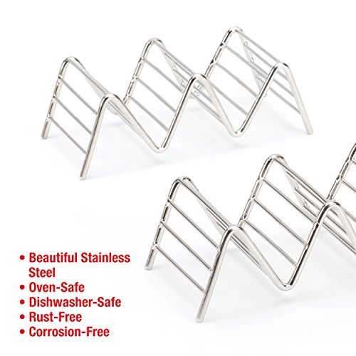 Taco Holder Stand - Chrome Finish - Premium 18/8 Stainless Steel - Holds 2 or 3 Hard Soft Tacos - Five Styles Available - Set of 2 Racks by 2lbDepot - Thumbnail 6