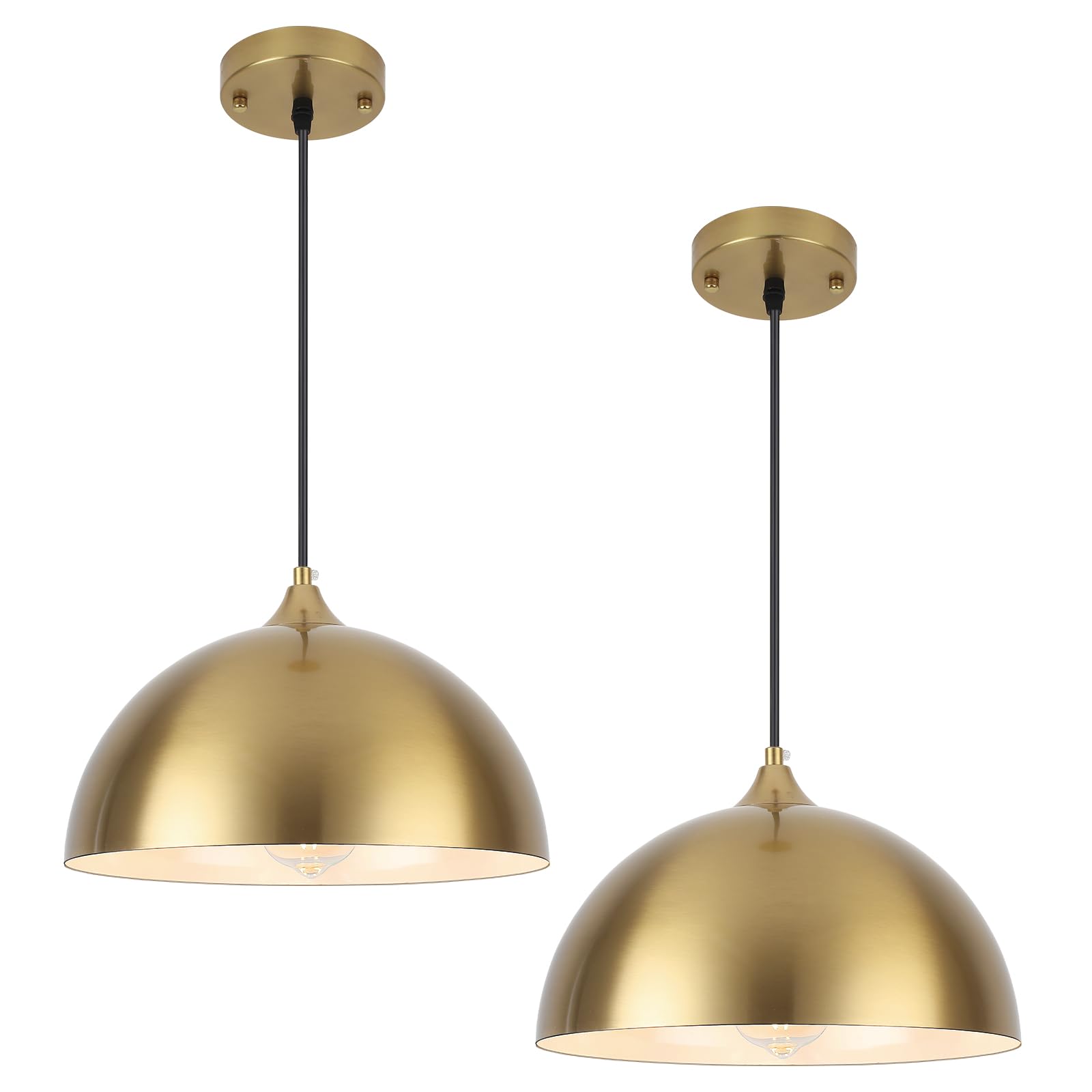Photo 1 of PINDODO Gold Pendant Light 11.8" Farmhouse Dome Pendant Lights with Brass Finish,Modern Hanging Lamp for Kitchen Island Dining Room Bedroom Restaurant Bar Cafe,2 Pack