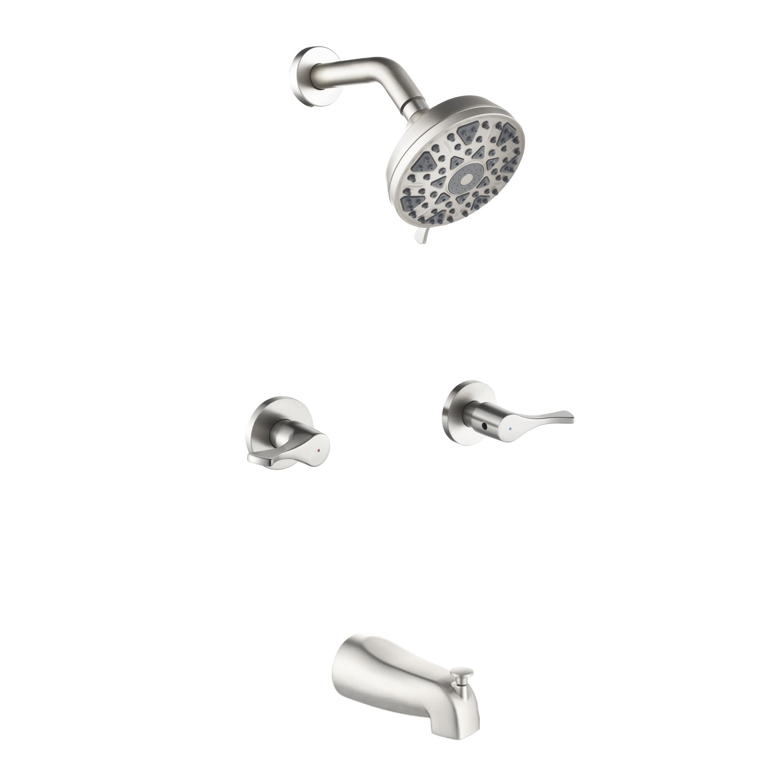 Photo 1 of 2 Handle Shower Faucet Set with Tub Spout Bathtub Shower Faucet Combo Set Shower System Complete Tub and Shower Trim Kit Wall Mounted Shower Fixtures Brushed Nickel