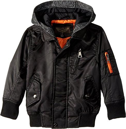 Urban Republic Kids Baby Boy's Hooded Flight Jacket (Toddler) Black 3T