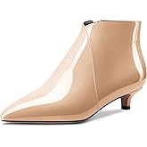 Aachcol Women Ankle Boots Short Bootie Pointed Toe Low Kitten Heel Patent Zipper Dress Shoes 1.5 Inch
