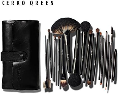 CERROQREEN 18 pcs Makeup Brushes Cosmetic Brush Set with goat hair pony hair leather traverl pouch bag case (Black)