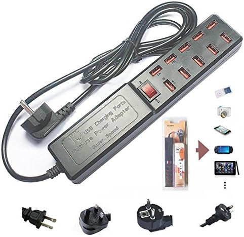 LANSIN Multi-use Super Speed 10 USB Ports 2.1A 1.6A 0.5A Charging Power Socket Adapter USB Hub US Plug