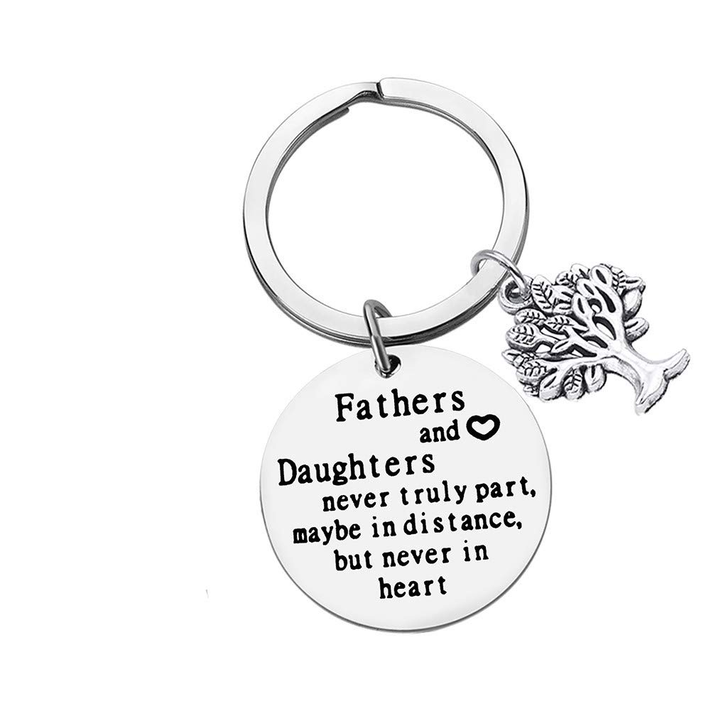 Dad Gift Keyring Long Distance Relationship Gift for Dad Fathers' Day Gift Dad Gift from Daughter for Birthday,Fathers and Daughters Never Truly Part Key Chain Stainless Steel Key Ring for Daddy Papa