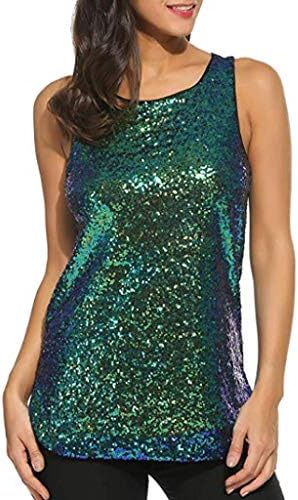 Womens Sleeveless Sparkle Shimmer Camisole Vest Sequin Tank Tops T-Shirt Blouse