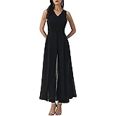 WOMLAYOUT Women's Wide Leg Jumpsuits Chiffon Sleeveless Cocktail Formal Jumpsuit Pants for Dressy