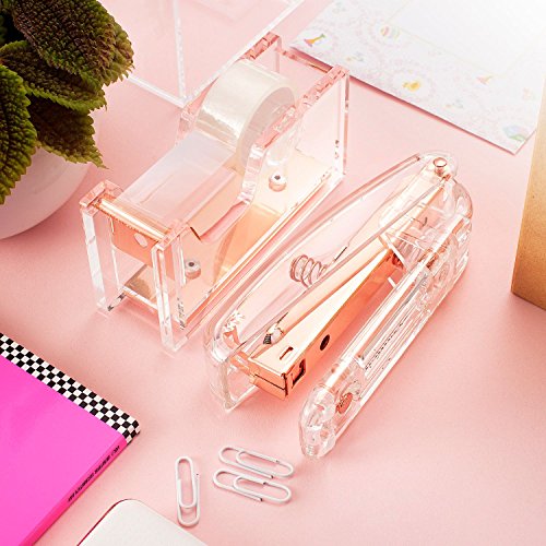 Zodaca Deluxe Acrylic Rose Gold Stapler, Heavy Duty 15 Sheets Capacity, Medium Size [5 X 2 x 1.3 inches], Staple Size: 1/4 inch - Thumbnail 4