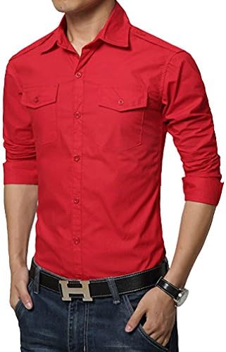 GHSYslow Men's Fashion Casual Slim Fit Mens Long Sleeve blouse Chemise Homme