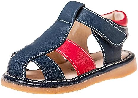 HLT Toddler/Little Kid Girl Little Bow Velcro Strap Closed-toe Blue Squeaky Sandal [US 8 / EU 25]