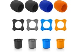 LASENERSM 12 Pieces Shakeproof Anti-Rolling Handheld Microphone Windscreen Foam Cover & Mic Protection Silicone Ring & Bottom Rod Sleeve Holder Set for KTV Device(Color Random)