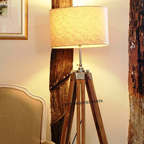 Thor Instruments Co. Vintage Classic Teak Wood Tripod Floor Lamp Nautical Floor Home Decor lamp Shade lamp