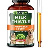 Dog Supplement and Cat Supplement - Milk Thistle by SafeBay - 450  Drops 2 Oz - 333mg Milk Thistle Extract - Made in USA - Best Animal Supplements for Pet Detox - Cruelty Free 