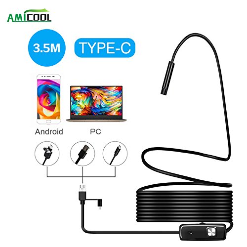 USB Endoscope, Amicool 2 in 1 Borescope Inspection Camera 2.0 Megapixels CMOS HD Waterproof Snake Camera with USB Adpater and 6 Adjustable LED Light for Android/Windows â€“ 3.5 Meters (11.5 ft.)