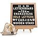 Felt Letter Board, 724 White & Gold Changeable Letters + Emojis & Symbols, 10x10 Inch | Includes Stand, Wall Mount, Clippers, Bag | Vintage Oak Wood Frame | For Home, Office, Restaurants, Cafes, Gifts
