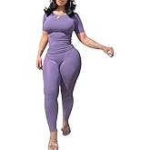 Nimsruc Two Piece Outfits For Women Summer Casual Short Sleeve Jogging Suits