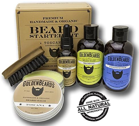 Beard Set Boxed - Organic Beard kit for Men Gift - Beard Grooming kit - Toscana - Ginger Juniper Smell (Dry and Very Special Smell) by Golden Beards