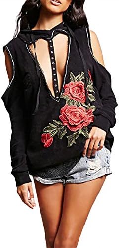 Nite closet Pullover Vneck Hoodie Women Floral Punk Rock Clothing Rose Black