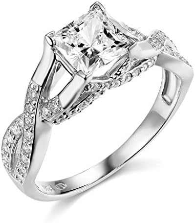 14k White Gold SOLID Princess Square Wedding Engagement Ring - Size 8