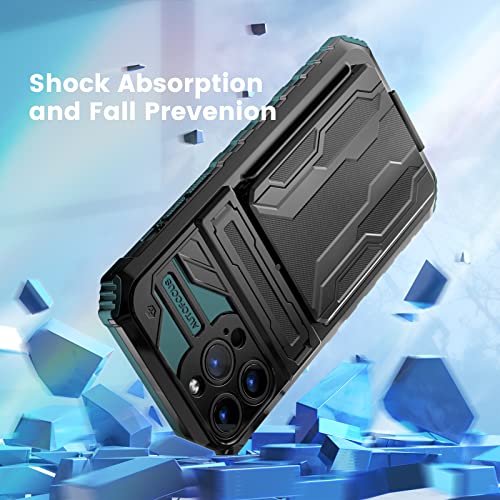 Dawngrey Card Holder Compatible with iPhone 13 Pro Max Detachable Wallet Case for Slot Kickstand Heavy Duty and Camera Shockproof Protection Phone case ID Cash Credit Cards Pocket. 6.7 inch (Green)