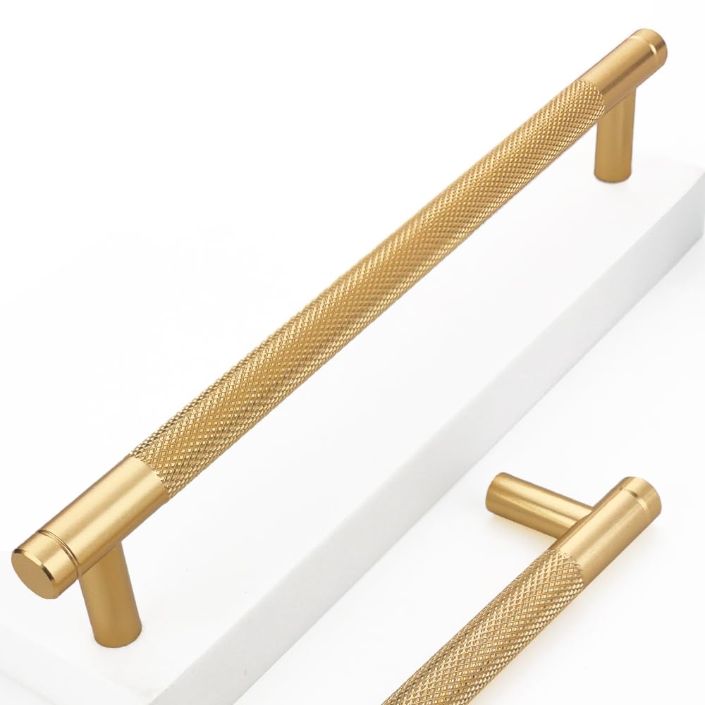 Photo 1 of Westablize 10 Pack 7 1/2 Inch 192 mm Bar Cabinet Pulls Gold Knurled Handles for Brushed Gold Drawer Pulls Cupboard Aluminum Handles Cabinet pull0820 (7 1/2 Inch, Set of 10, Gold)