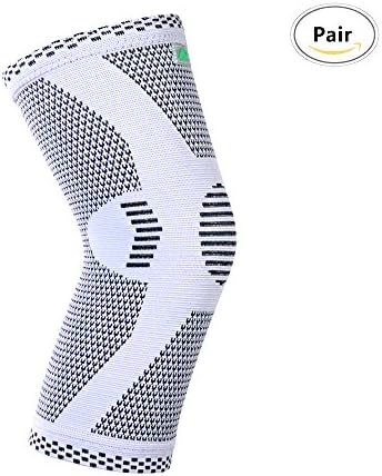 Compression Knee Support Breathable Knee Brace Bamboo Knee Protector Sports Elastic Knee Sleeve Knee Pad Running Knee Brace Knee Wrap for Pain Relief and Knee Recovery Pair HX-03M