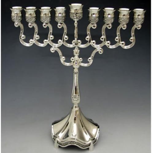 Medium Sized Silver Plated Hannukah Menorah for Candles by Legacy Judaica