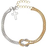 LittleFathand Love Knot Bracelet Gold Silver Plated Infinity Bracelets Stainless Steel Cross Charm Bracelet for Women Men Birthday Jewelry Gift