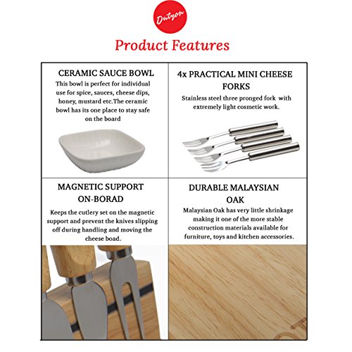 Dutyon Cheese Cutting Board Cheese Platter with Cutlery Knives Slicer and Magnetic Support – Perfect for Friends and Family Gathering