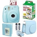 Fujifilm Instax Mini 8 Instant Film Camera Blue + With Fujifilm Instax Mini Instant Film Twin Pack (20 Sheets) + Blue PU leather Case With Photo Album 64 Pockets Blue Value Set Accessories Bundle