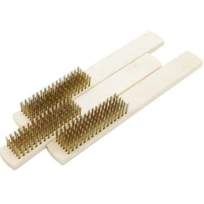 BRUSH HOUSE Brass Copper Wire Brush with Wooden Handle (Set of 3