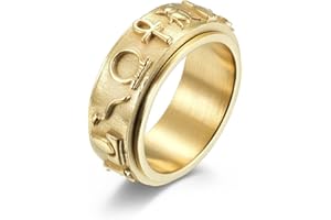 HPESSOK Fidget Rings Stainless Steel Spinning Ankh Ring Spinner Anxiety Ring Scarab Carved Anxiety Band Eye of Horus Ancient Egyptian Symbol Ring