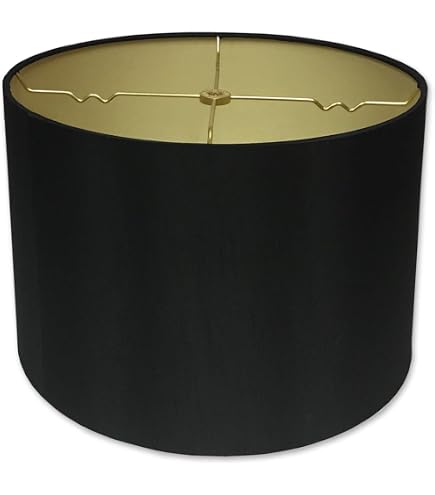 Springcrest Black Drum Lamp Shade - Hardback 13" Top X 14" Bottom X 10" High, Spider Fit With Harp & Finial