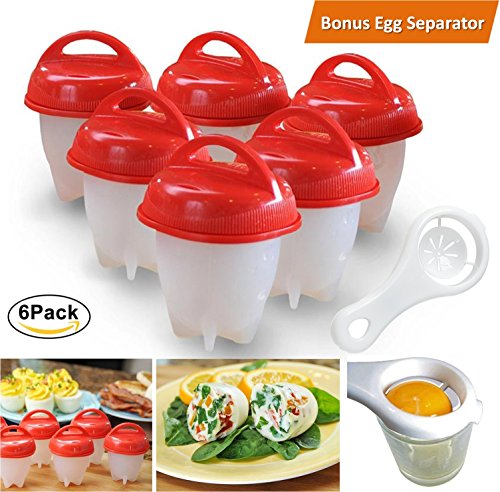 Egg Cooker Hard & Soft Maker, 6Pcs Egg Cooking Molds No Shell Boiled Egg Cups Non Stick Silicone Boiled Steamer Eggies - Thumbnail 6