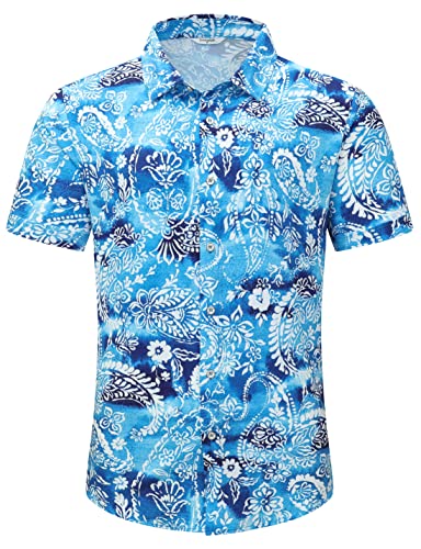 Simmashah Mens Hawaiian Shirt, Short Sleeves Button Down Beach Clothing, Unisex Summer Flamingos Casual Aloha Floral Shirts Paisley Blue S