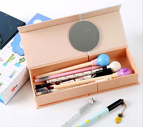 2 Pack Pencil Holders, Magnoloran Multifunctional Cardboard Stationery Shape-shifting Pencil Box Paperboard Storage Case Pencil Organizer with Mirror for School & Office Use