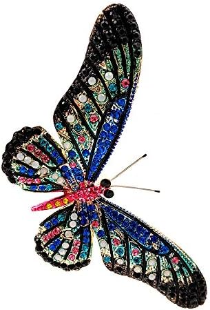 Black butterfly-shaped jewelry with pink stones on the wings, priced at $17.99.