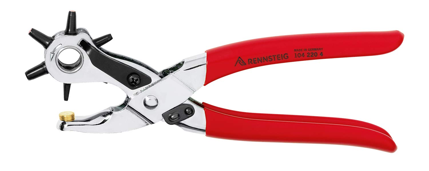 Rennsteig 105 220 4 Nickel on Card Revolving Punch Pliers, Silver/Red
