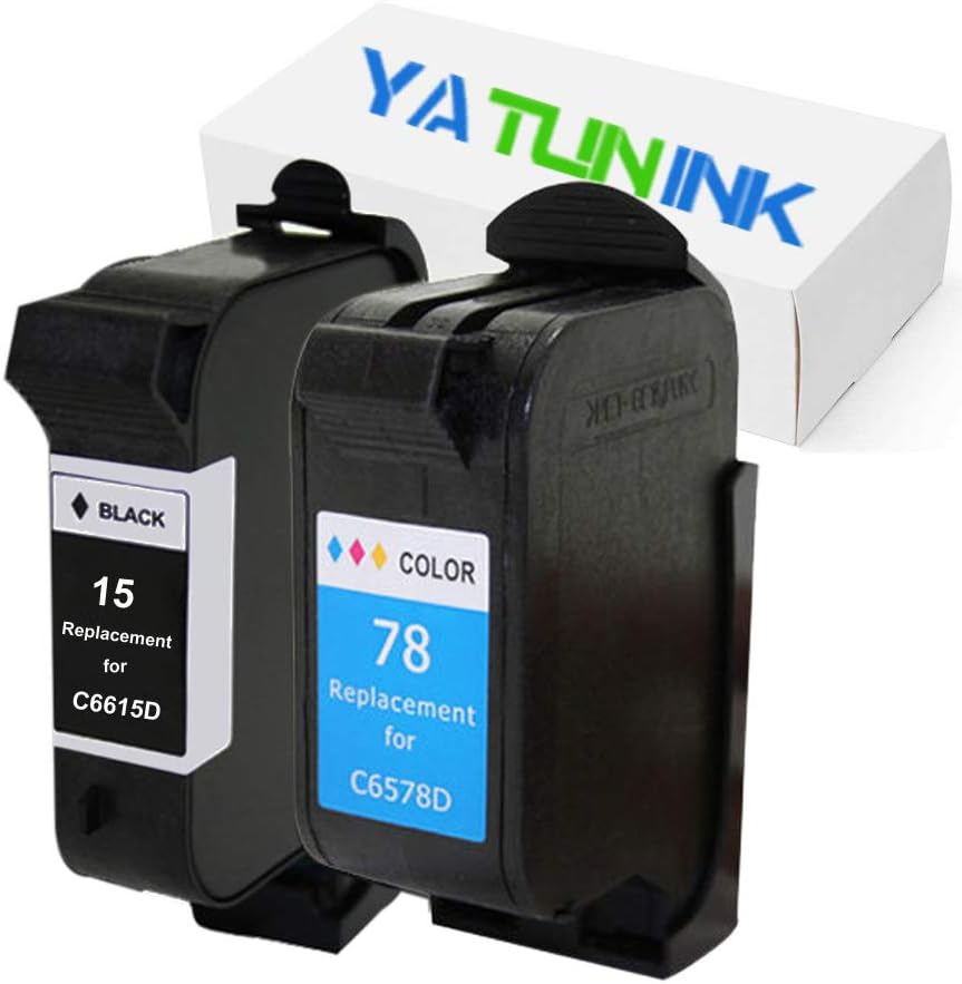 YATUNINK Remanufactured Ink Cartridge Replacement for HP 15 78 Ink Cartridges 15 78 (C6615D/C6578A) PSC 750 xi 950 950xi Printer (Black,Color 2Pack)