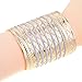 lureme Women Carved Wave Fish Silver Glitter Gold Tone Open End Wide Cuff Bangle Bracelet 06000605-1
